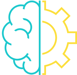 A clipart montage of a brain and a cog.