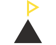 A clipart of three mountains with a flag at the top of the middle peak.